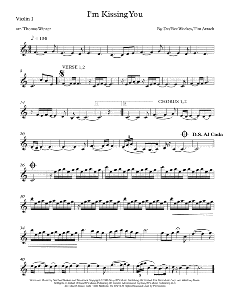 Kissing You String Quartet Trio Duo Or Solo Violin Sheet Music