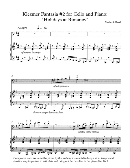 Klezmer Fantasia 2 For Cello And Piano Holidays At Rimanov Sheet Music