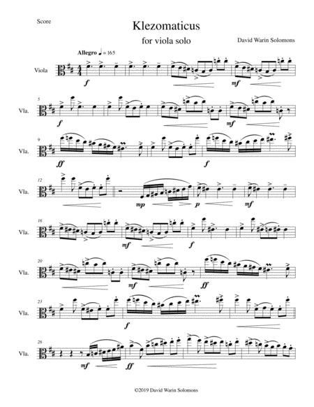 Klezomaticus For Solo Viola Sheet Music