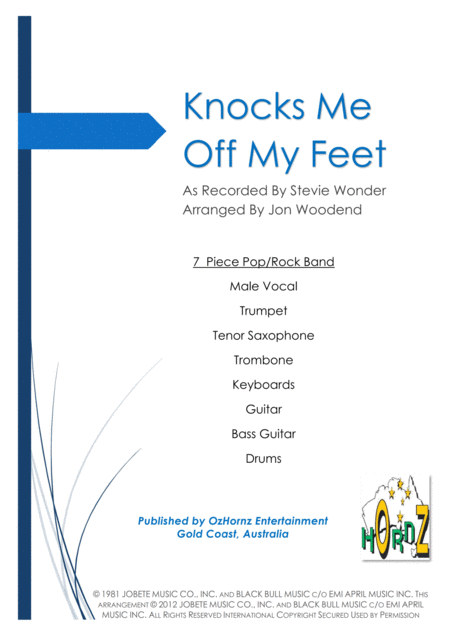 Free Sheet Music Knocks Me Off My Feet 7 Piece Pop Rock Band