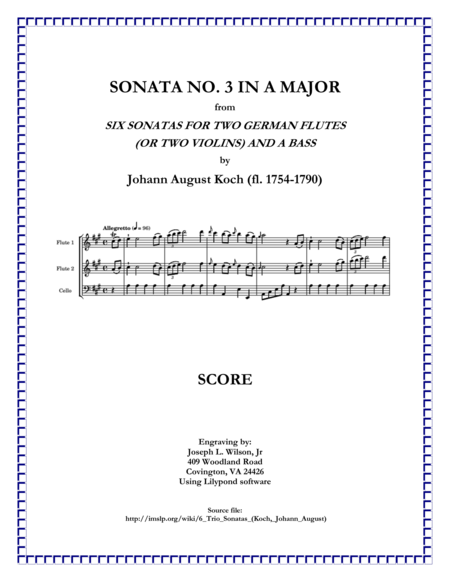 Free Sheet Music Koch Trio Sonata No 3 In A Major