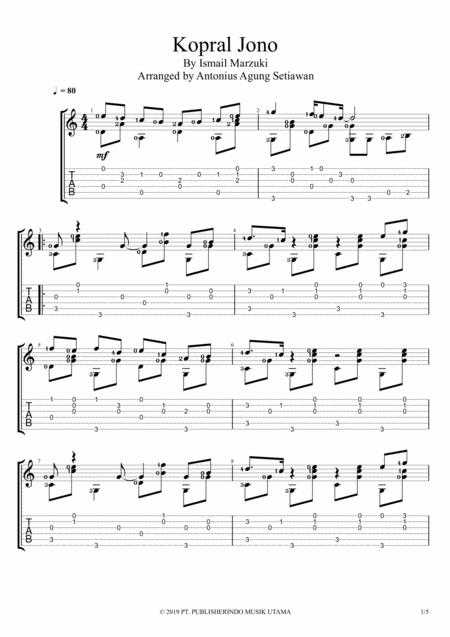 Free Sheet Music Kopral Jono Solo Guitar Tablature