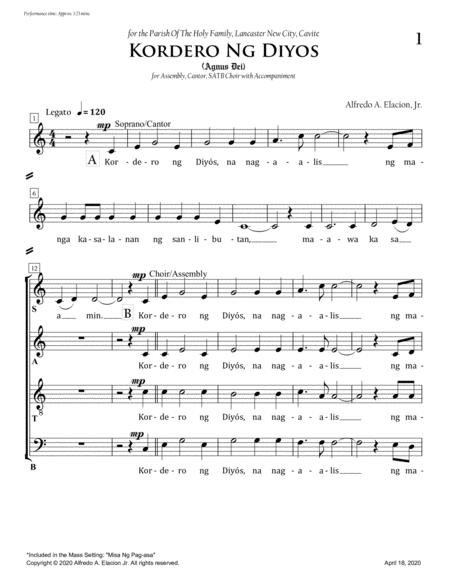 Kordero Ng Diyos Misa Ng Pag Asa Sheet Music