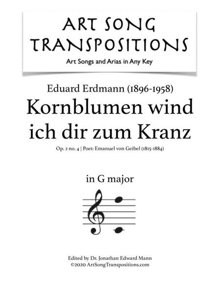 Kornblumen Wind Ich Dir Zum Kranz Op 2 No 4 Transposed To G Major Sheet Music