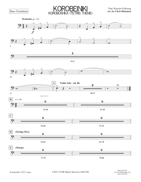 Free Sheet Music Korobeiniki From Tetris