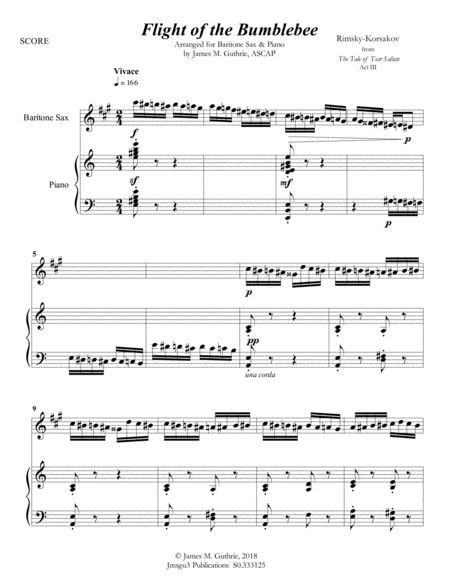 Korsakov Flight Of The Bumblebee For Baritone Sax Piano Sheet Music