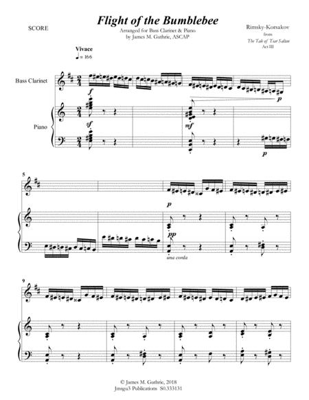 Korsakov Flight Of The Bumblebee For Bass Clarinet Piano Sheet Music