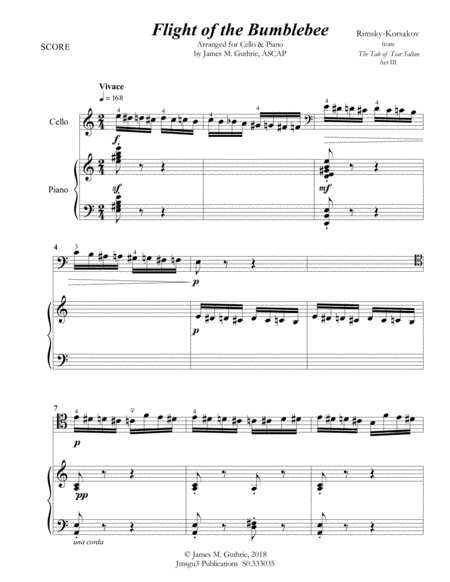 Korsakov Flight Of The Bumblebee For Cello Piano Sheet Music