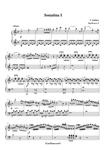 Kuhlau Sonatina No 1 In C Major Op 20 No 1 Sheet Music