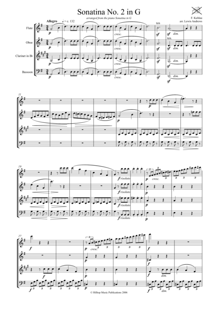 Free Sheet Music Kuhlau Sonatina No 2 In G Arr Woodwind Quartet