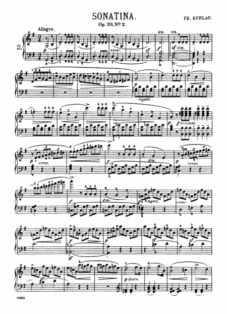 Kuhlau Sonatina Op 20 No 2 In G Major Original Complete Full Version Sheet Music