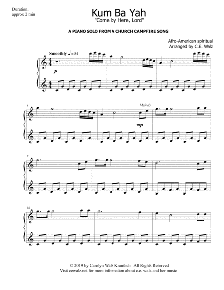 Kum Ba Yah A Church Campfire Song Sheet Music