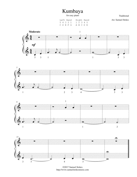 Free Sheet Music Kumbaya For Very Easy Piano