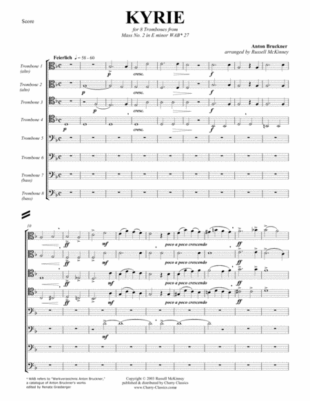 Kyrie From Mass No 2 In E Minor For 8 Part Trombone Ensemble Sheet Music