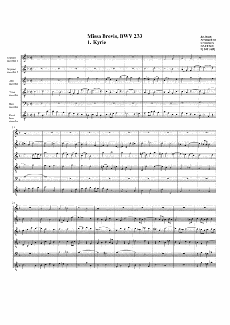 Kyrie From Missa Brevis Bwv 233 Arrangement For 6 Recorders Sheet Music