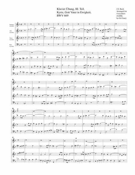 Kyrie Gott Vater In Ewigkeit Bwv 669 From Klavier Bung Iii Teil Arrangement For 4 Recorders Sheet Music