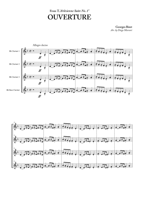 L Arlesienne Suite No 1 For Clarinet Quartet Sheet Music