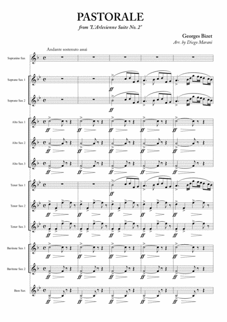 Free Sheet Music L Arlesienne Suite No 2 For Saxophone Ensemble Part One