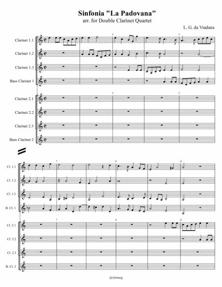 L G Da Viadana Sinfonia La Padovana Arr For Double Clarinet Quartet Sheet Music