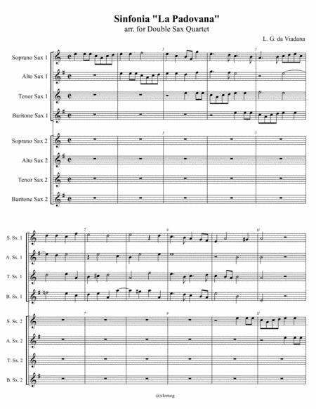 Free Sheet Music L G Da Viadana Sinfonia La Padovana Arr For Double Sax Quartet