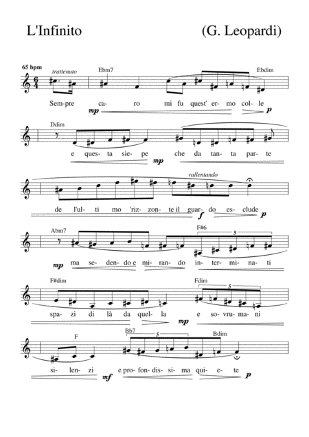 L Infinito Music On Lyrics By Giacomo Leopardi Piano Accompaniment Sheet Music