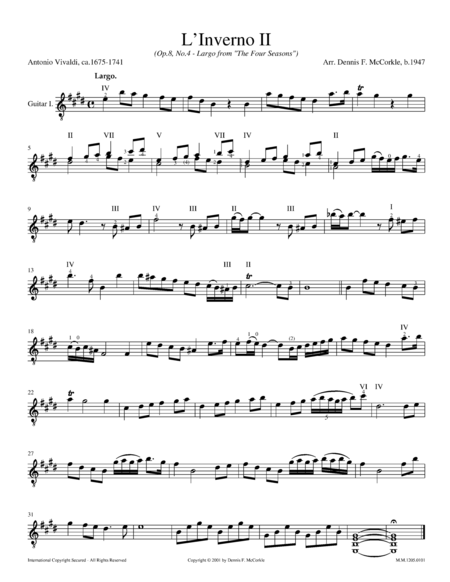 Free Sheet Music L Inverno Winter Ii Largo Op 8 No 4 Rv 297 From The Four Seasons For Two Guitars