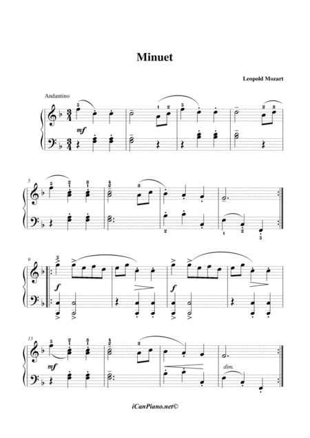 Free Sheet Music L Mozart Minuet In F