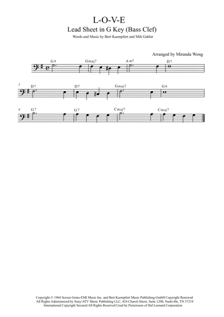 L O V E Cello Or Double Bass Solo In G Key With Chords Sheet Music