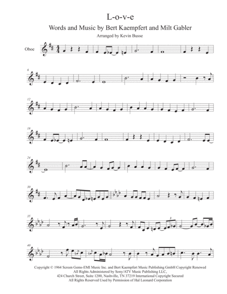 Free Sheet Music L O V E Oboe Trumpet Solo Included