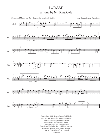 L O V E Solo Cello Sheet Music