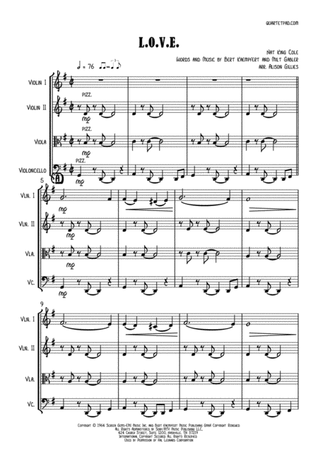 Free Sheet Music L O V E String Quartet