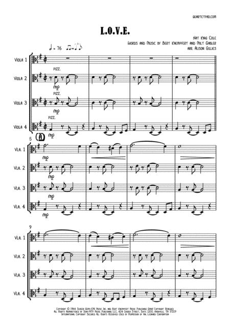 L O V E Viola Quartet Sheet Music