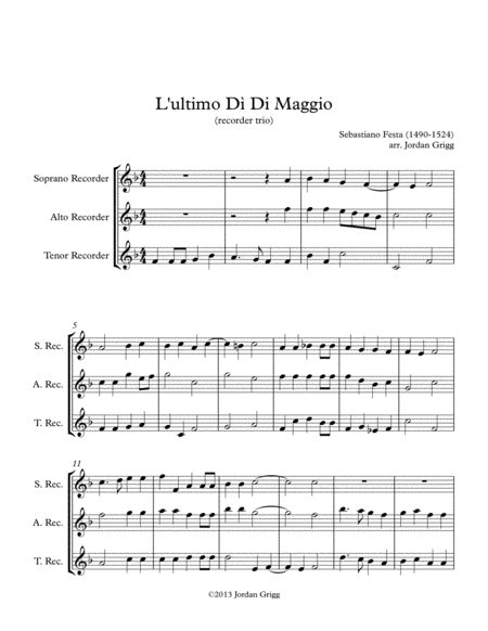 Free Sheet Music L Ultimo D Di Maggio Recorder Trio