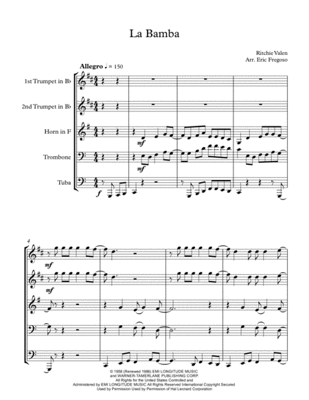 La Bamba For Brass Quintet Sheet Music