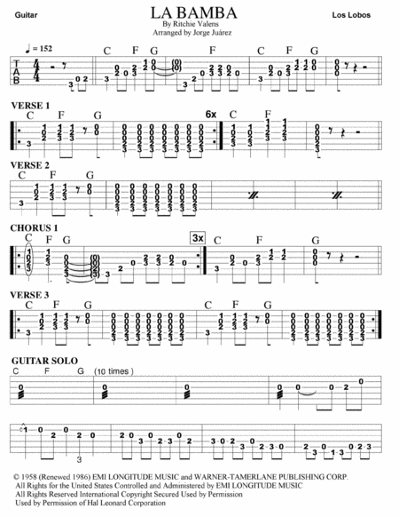 La Bamba Guitar Tab Sheet Music