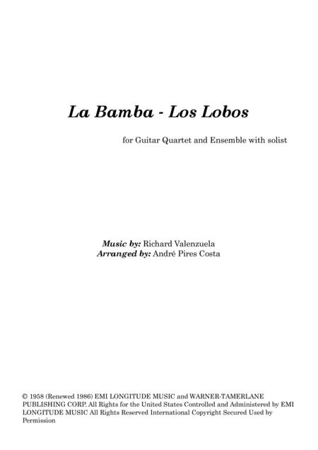 La Bamba Los Lobos For Guitar Quartet Or Ensemble With Solist Score Sheet Music