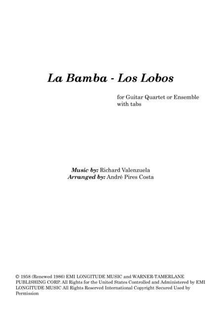 La Bamba Los Lobos For Guitar Quartet Or Ensemble With Solist Tabs Sheet Music