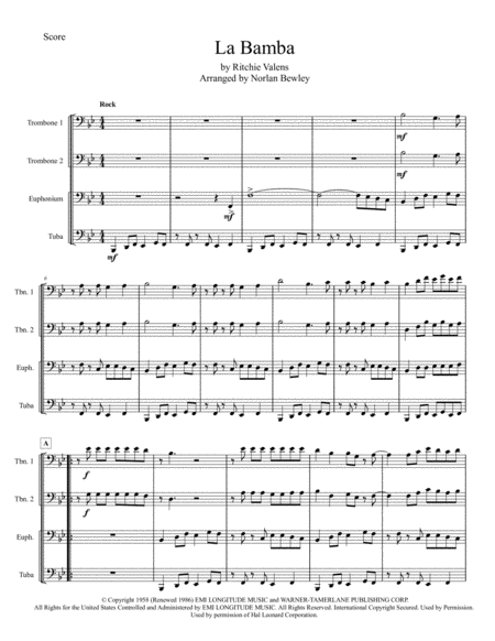 La Bamba Low Brass Quartet Sheet Music