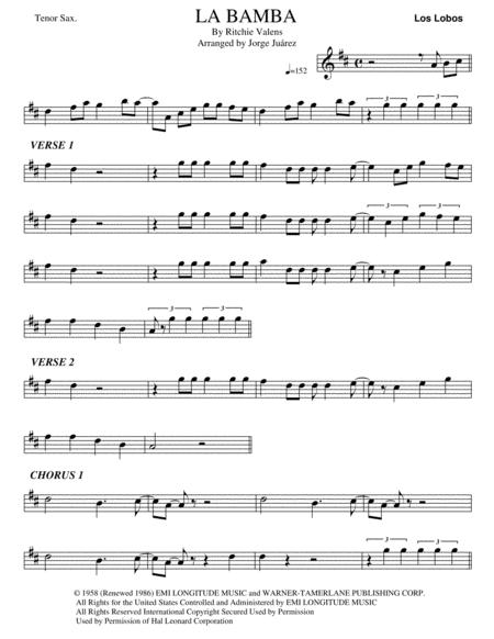 Free Sheet Music La Bamba Tenor Sax