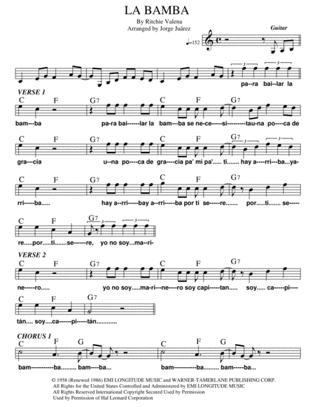 Free Sheet Music La Bamba Vocals