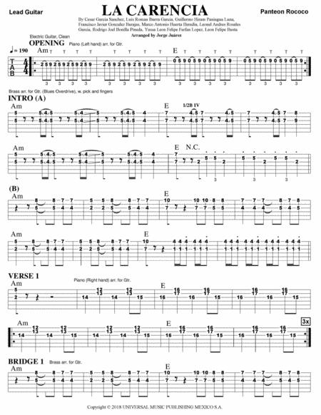 Free Sheet Music La Carencia Guitar Tab Piano Brass Arrangement