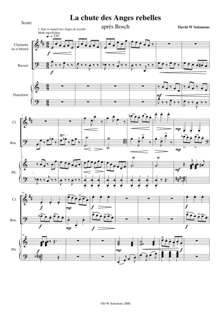 Free Sheet Music La Chute Des Anges Rebelles The Fall Of The Rebel Angels For Clarinet Bassoon And Piano