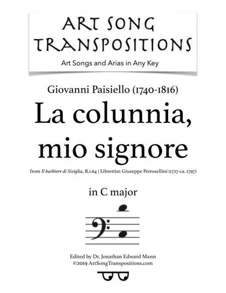 La Colunnia Mio Signore Transposed To C Major Bass Clef Sheet Music