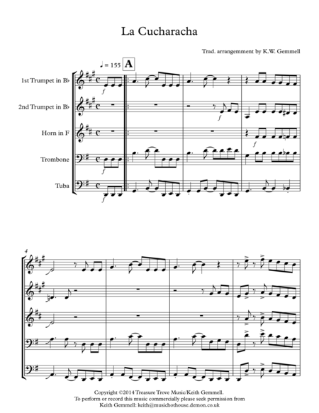 La Cucuracha Brass Quintet Sheet Music