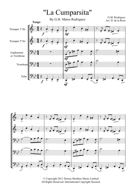 La Cumparsita G M Rodriguez Brass Quintet Full Score And Parts Sheet Music