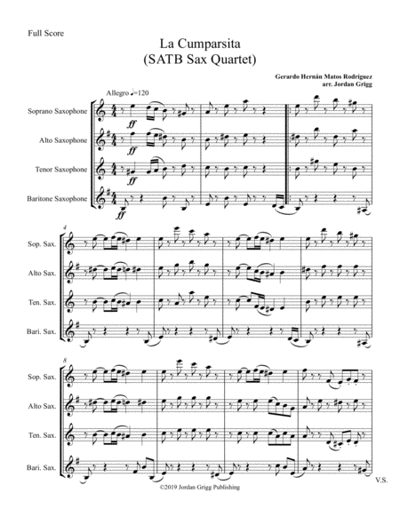 La Cumparsita Satb Sax Quartet Sheet Music