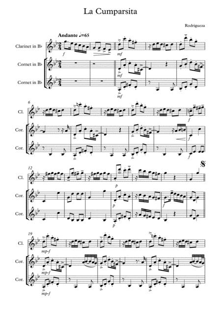 Free Sheet Music La Cumparsita Trio For Clarinet Trumpet Cornet B Flat Instrument Combinations Rodrigueza