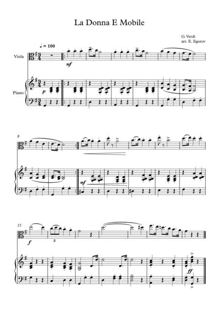 Free Sheet Music La Donna E Mobile Giuseppe Verdi For Viola Piano