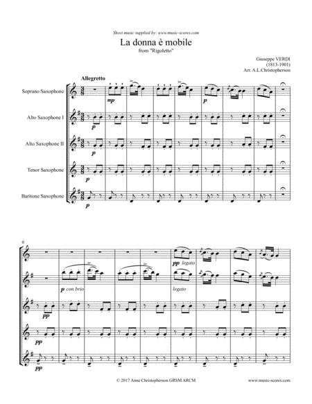 Free Sheet Music La Donna E Mobile Sax Quintet