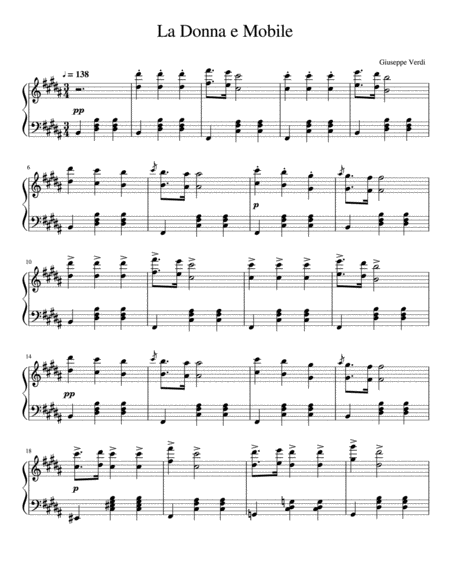 Free Sheet Music La Donna E Mobile Solo Piano